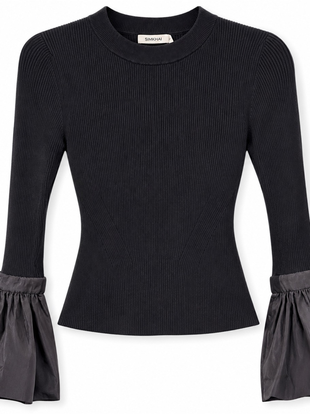 SIMKHAI Agata Taffeta-Trimmed Ribbed-Knit Top